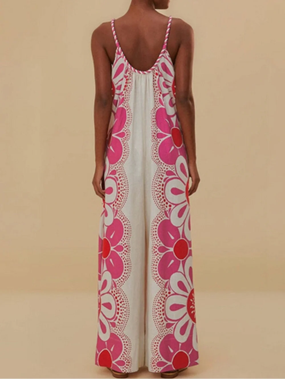 ▪️FARM Rio Maia Linen Jumpsuit Pink/Red Floral Print Size Medium - Picture 5 of 11